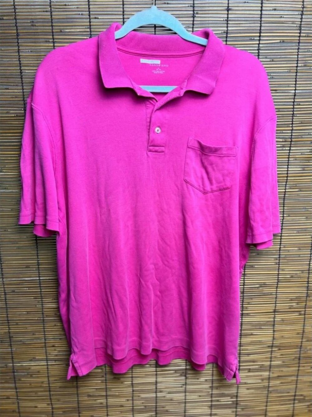 Lands End Mens Pink Pima Cotton Short Sleeve Pocket Polo Shirt